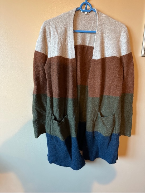 Madewell Sweaters - Madewell Striped Open-Front Cardigan in Cream, Brown, Green, Blue